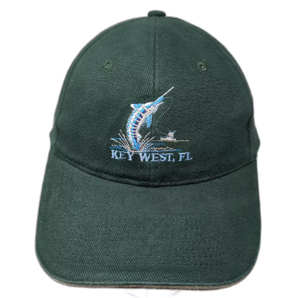 Cameo Key West FL Marlin Fish Embroidered Green Baseball Cap Hat Slideback OS